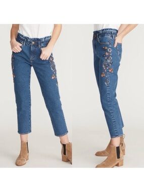 Driftwood Elon Tapered Skinny Paper Bag Waist Floral Embroidered Jeans Daylight